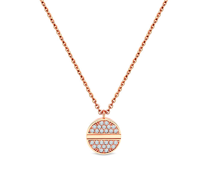 Crystal disc pendant in rose gold plating