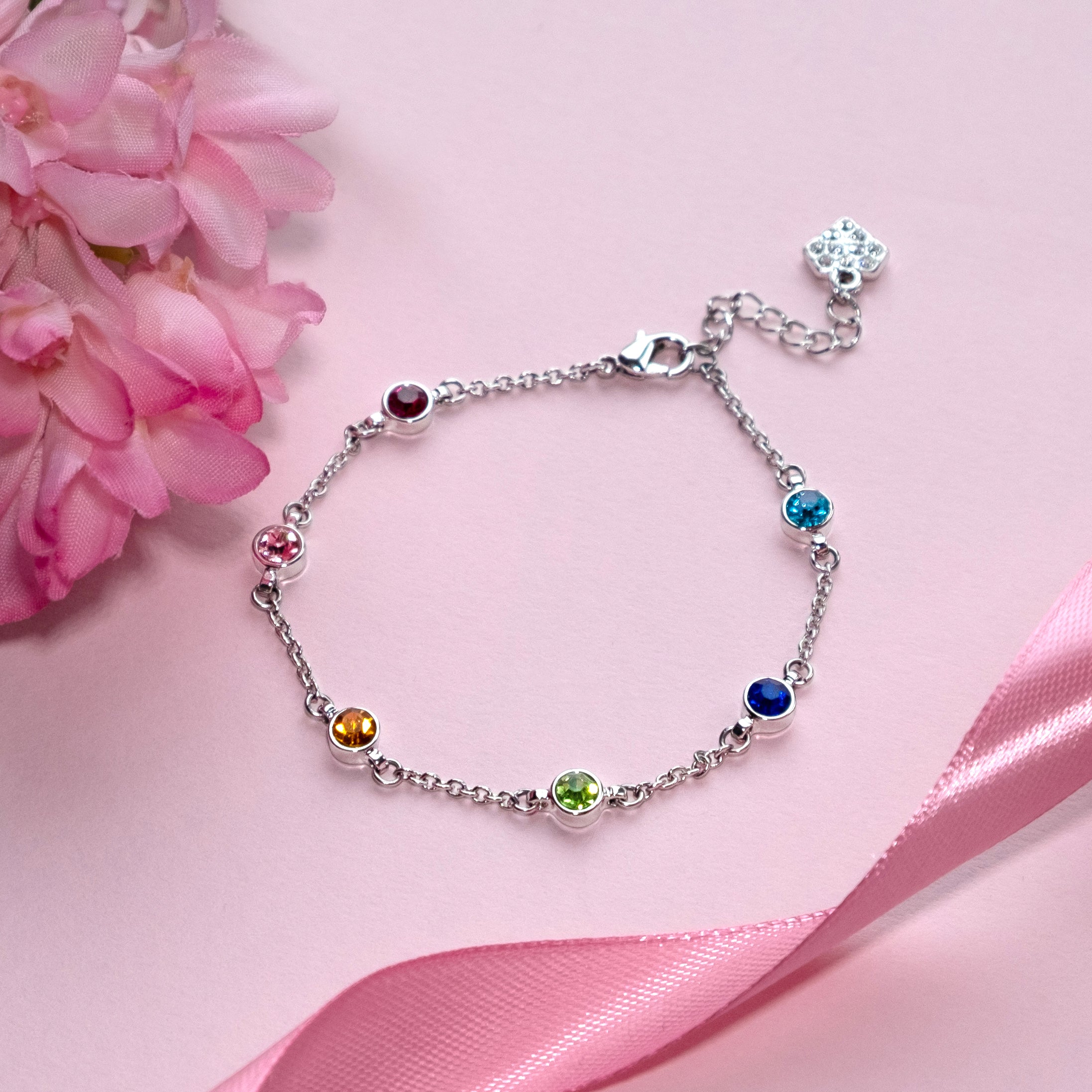 Dew Drop Bracelet with Multi Colour Crystals