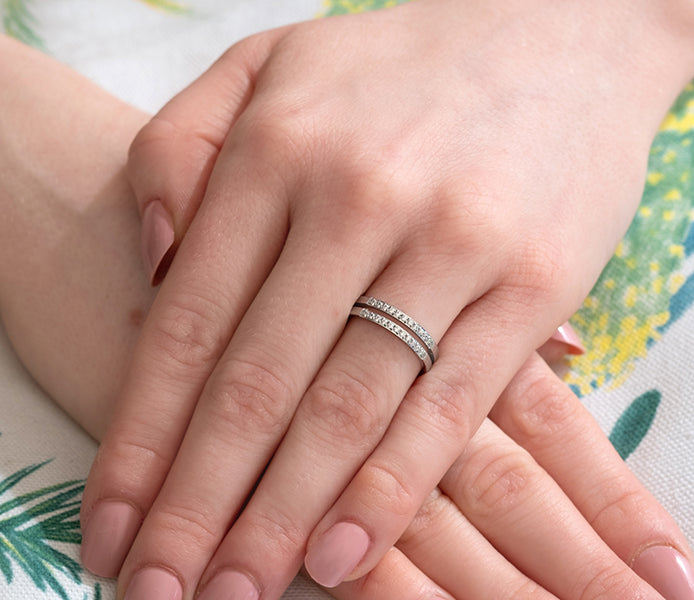 Double Pave Ring in Rhodium Plating