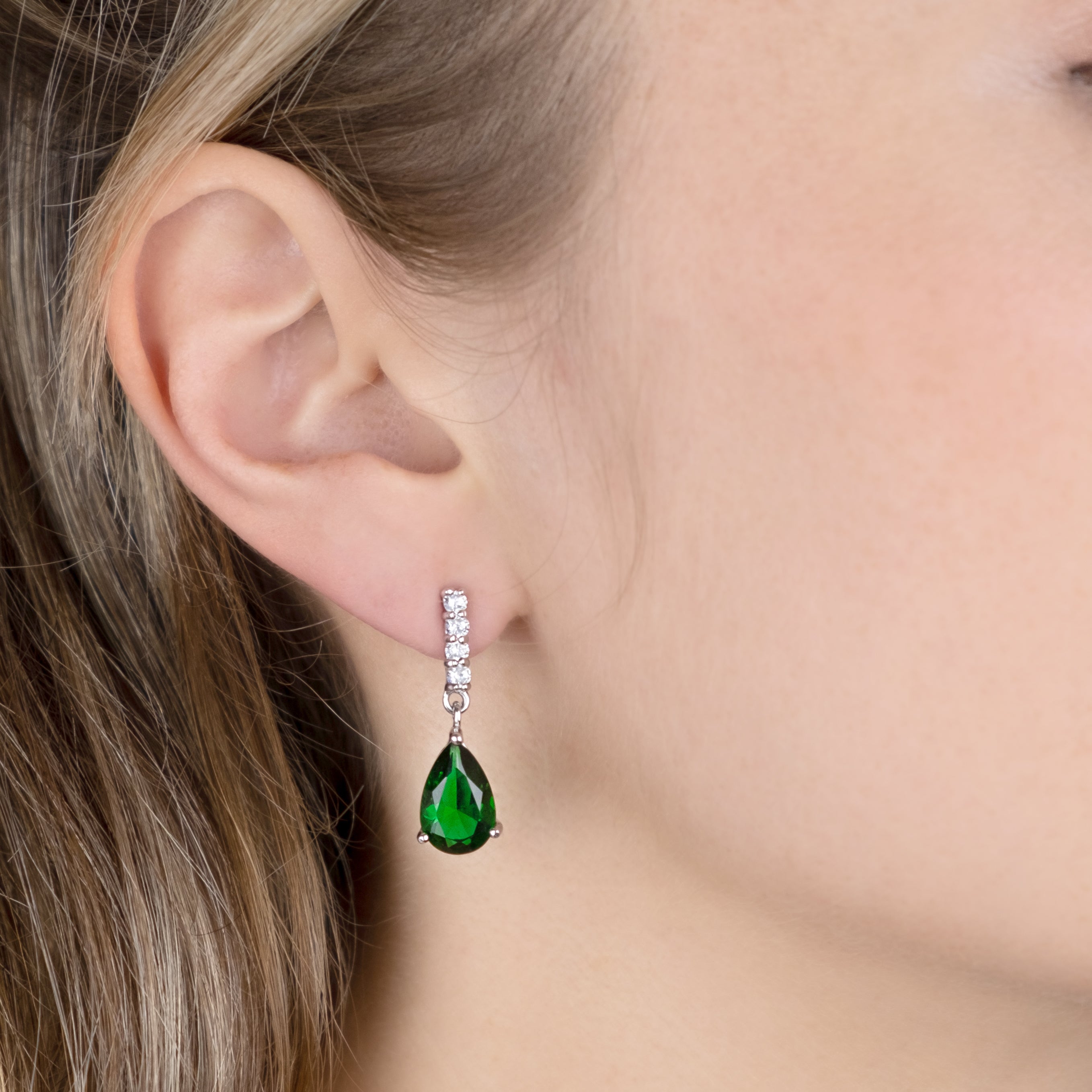 Droplet Earring with Green Crystals