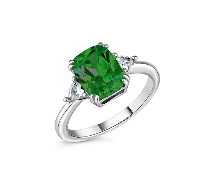 Emerald cut emerald ring in rhodium plating in siz