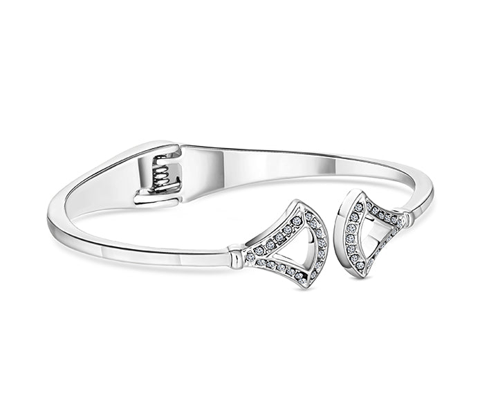 Fan Bangle with crystals in rhodium plating