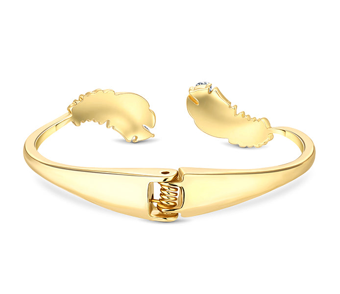 Feather bangle with crystals in gold plating
