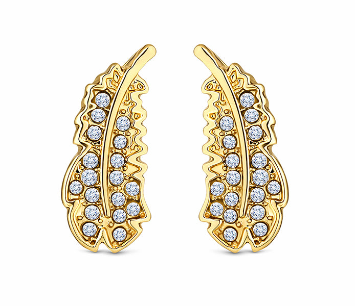 Feather stud earrings in yellow gold plating