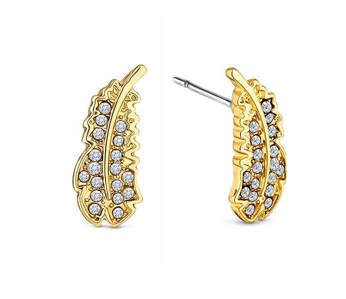 Feather stud earrings in yellow gold plating