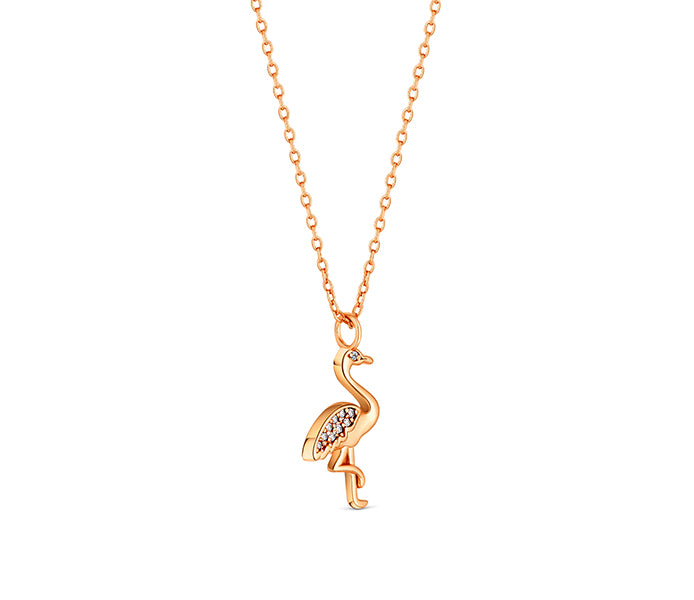 FLAMINGO PENDANT IN ROSE GOLD PLATING WITH CLEAR C