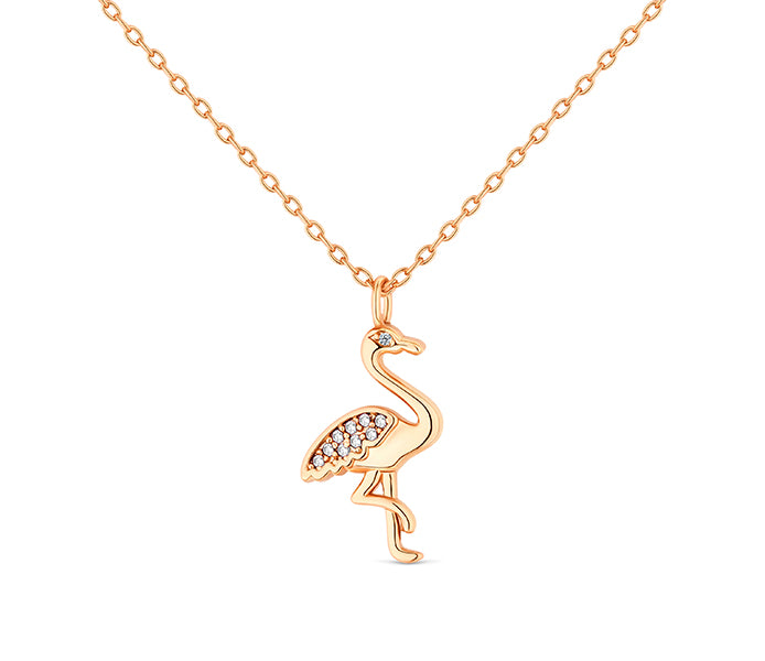 FLAMINGO PENDANT IN ROSE GOLD PLATING WITH CLEAR C