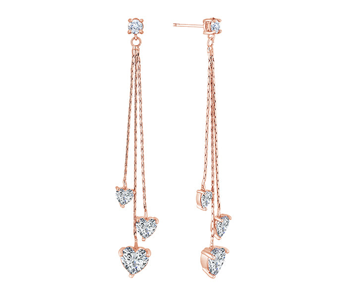 Heart Drop Earrings in Rose Gold Plating