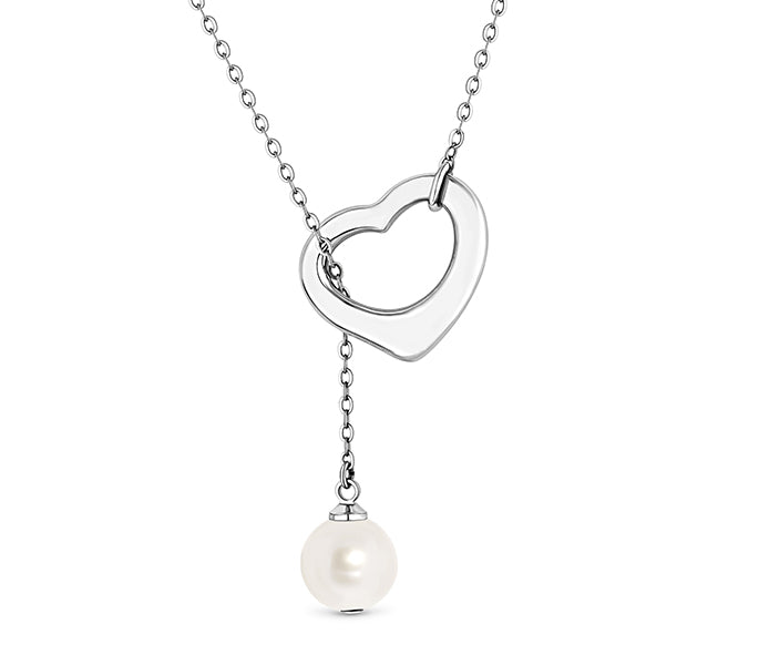 Lariat heart pendant in rhodium plating