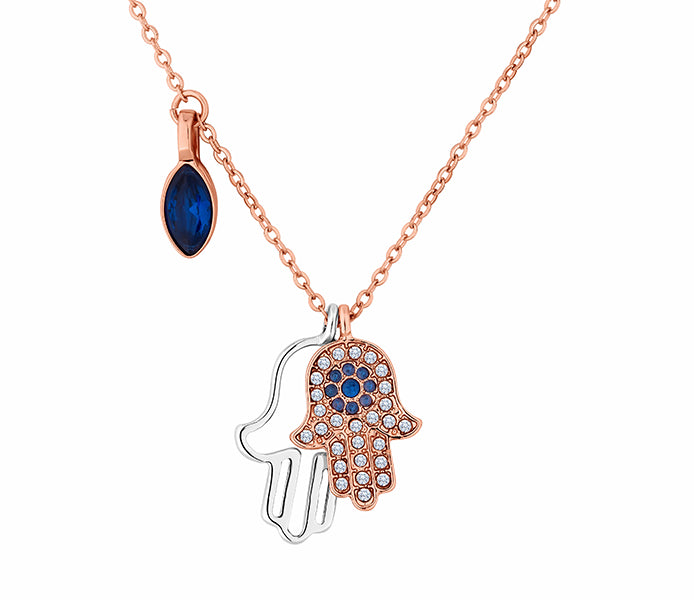 Multi Charm Hamsa Hand Pendant in Rose