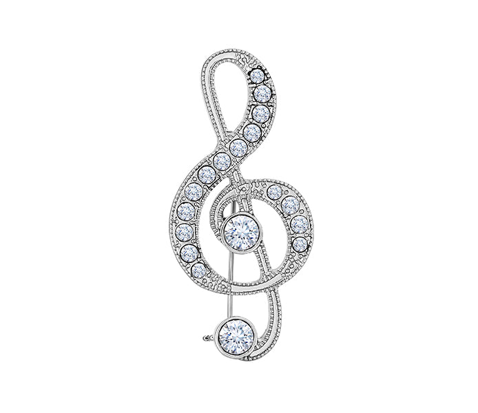 Music Note Brooch with Crystals