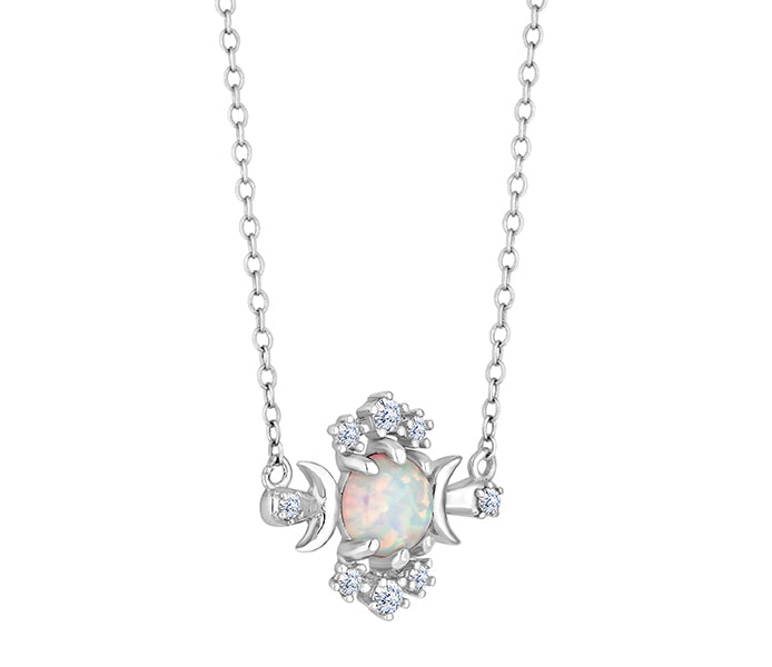Opal Pendant in Rhodium Plating with Crystals