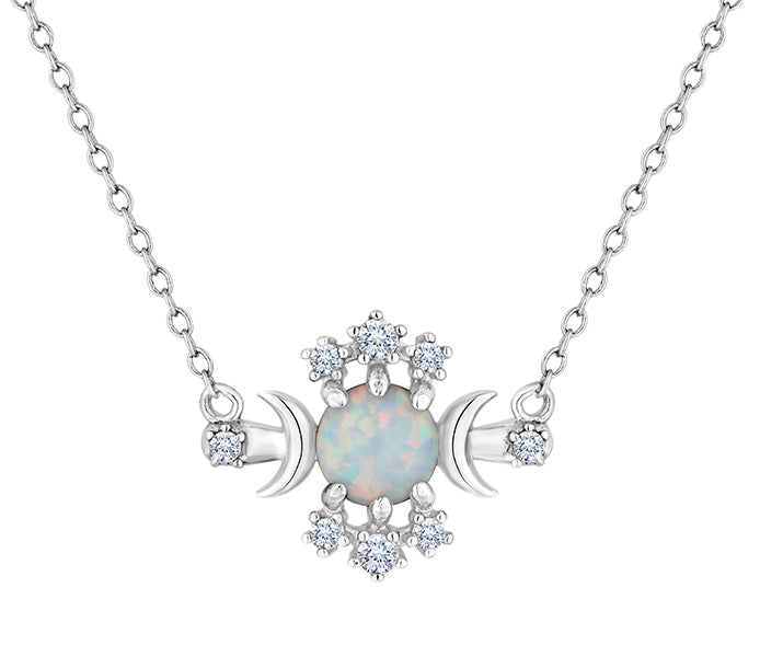 Opal Pendant in Rhodium Plating with Crystals