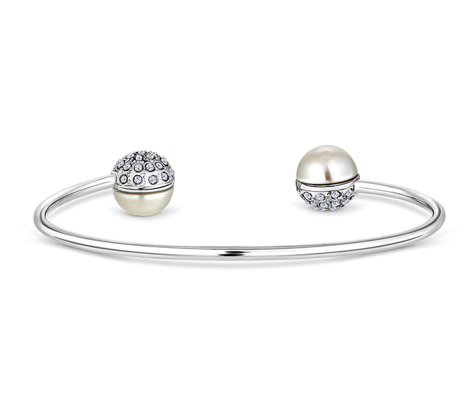 Pearl bangle plated in rhodium