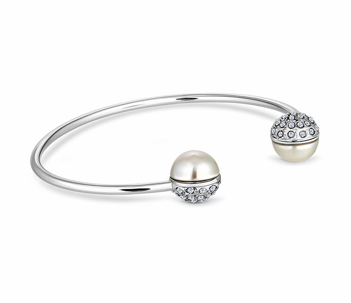 Pearl bangle plated in rhodium