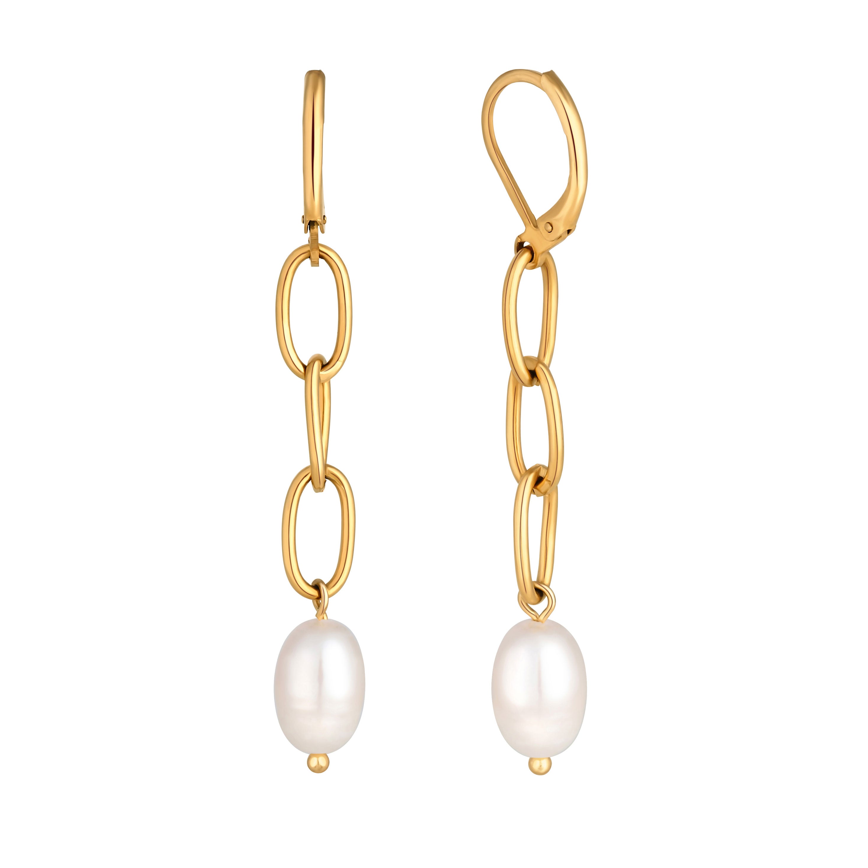 PEARL CHAIN EARRINGS - GOLD