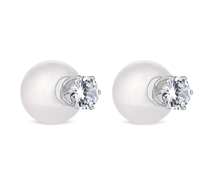 Pearl 2 in 1 Studs In Rhodium Plating