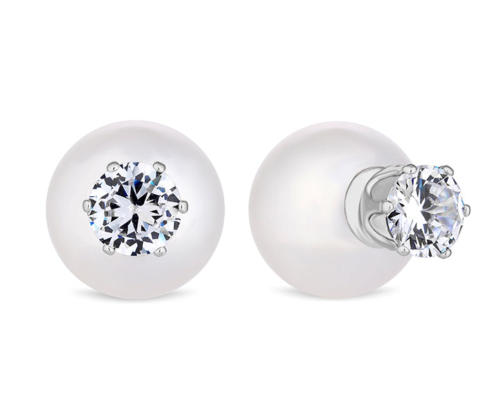 Pearl 2 in 1 Studs In Rhodium Plating
