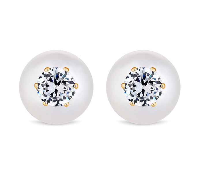 Pearl Orb Earrings in Yellow Gold Plating