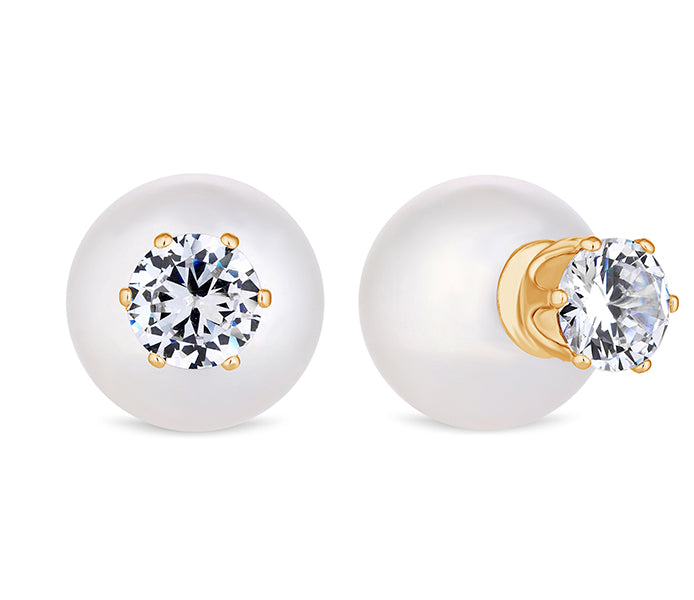 Pearl Orb Earrings in Yellow Gold Plating