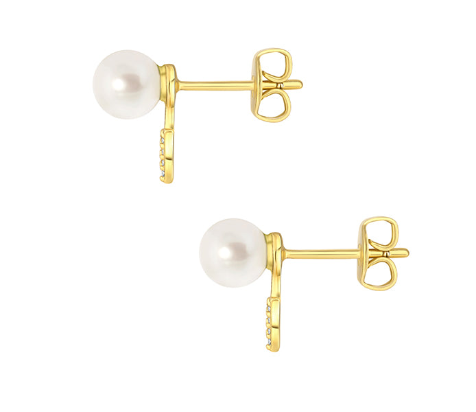 Pearl triangle stud in gold plating with CZ stones