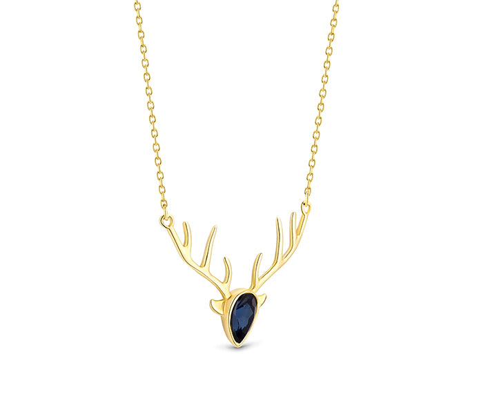 Reindeer Pendant with Blue crystal in gold plating