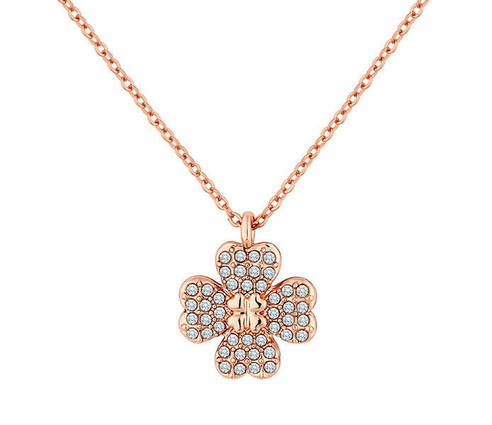 Reverse Flower Necklace with Crystals in rose gold