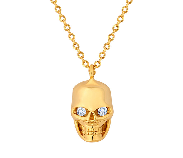 Skull Pendant in Gold with Crystals