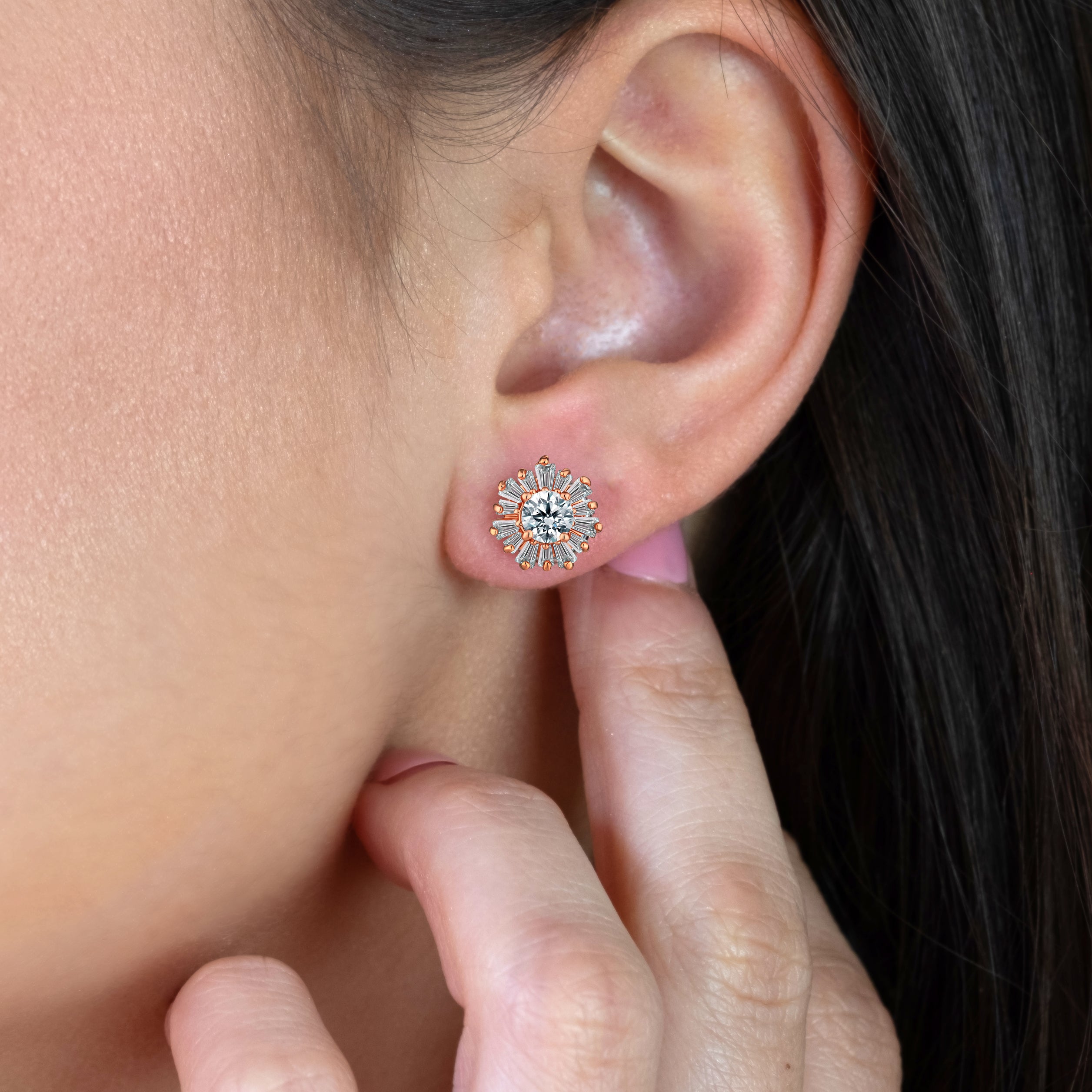 Starburst earrings in rose gold plating