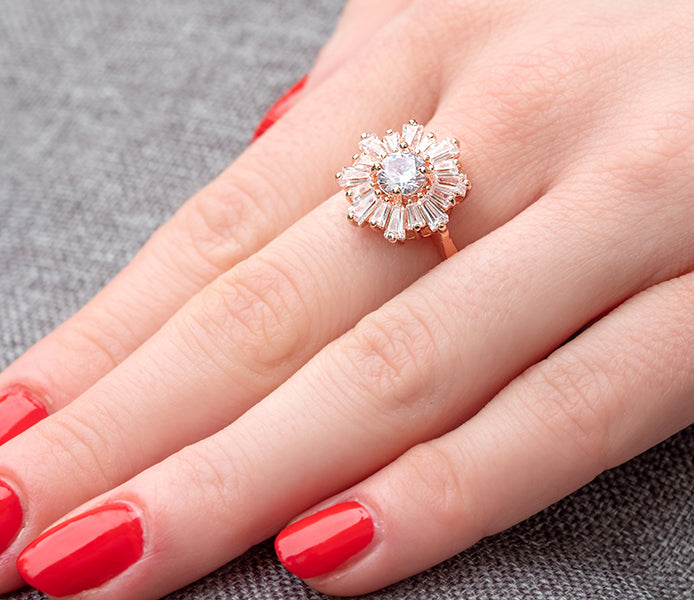 Starburst ring in rose gold plating