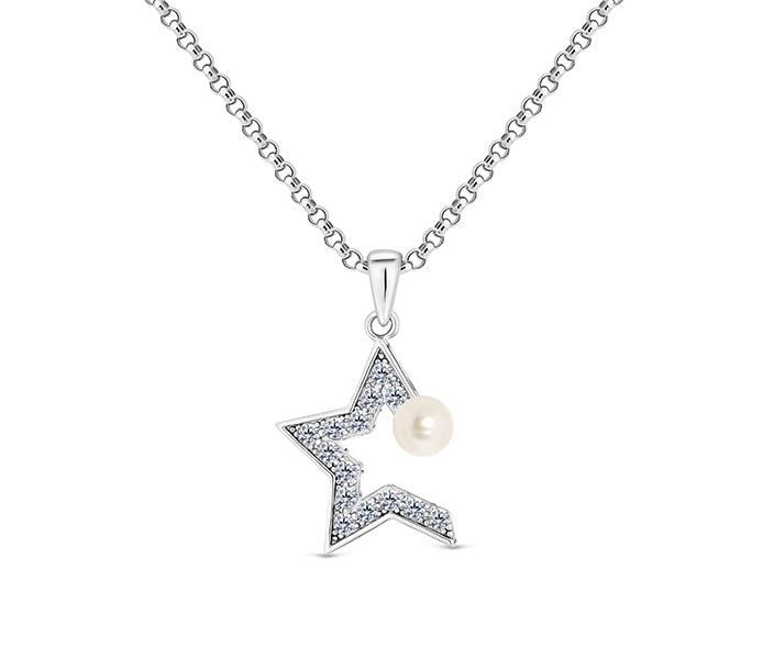 Star Pearl Pendant in Rhodium Plating