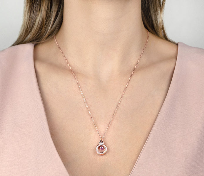 Rose Gold Plated Pendant with Pink Swinging Crysta