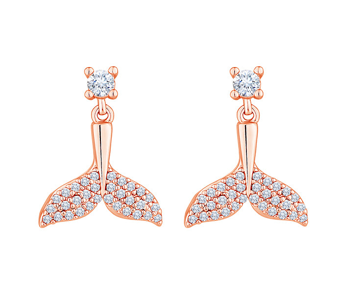 Tail earrings in rose gold plating with clear crys