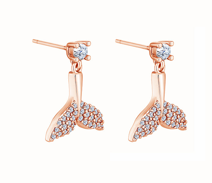 Tail earrings in rose gold plating with clear crys