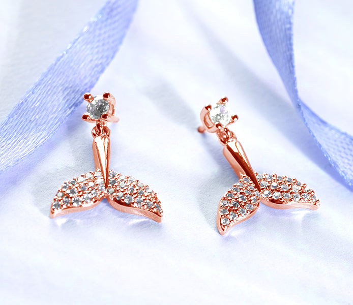 Tail earrings in rose gold plating with clear crys
