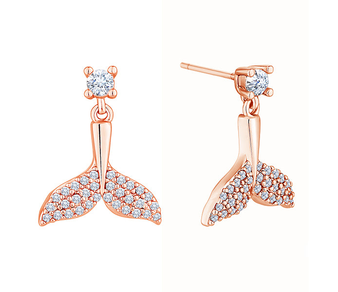 Tail earrings in rose gold plating with clear crys