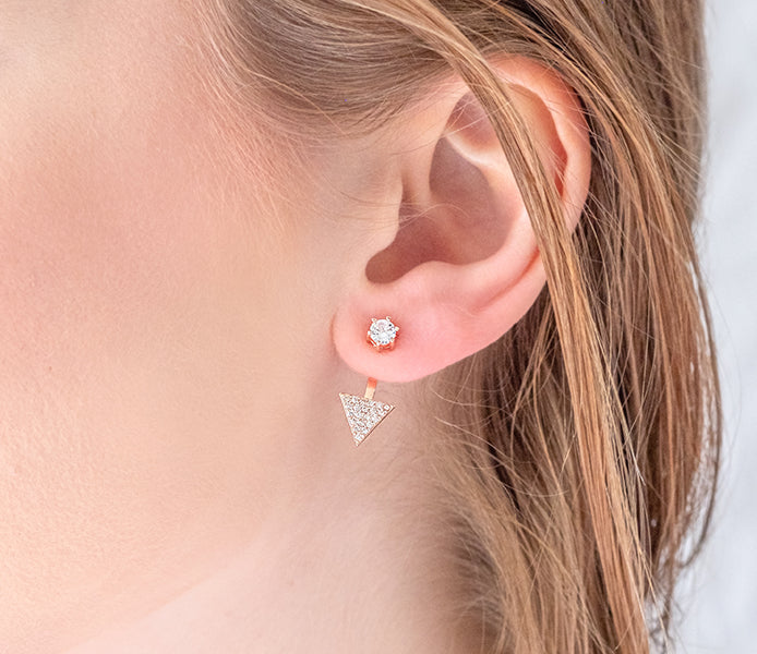 Triangular drop earrings in rose gold plating