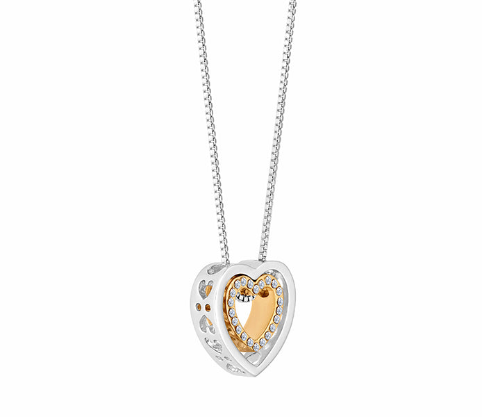 Two Tone Heart Pendant with Crystals