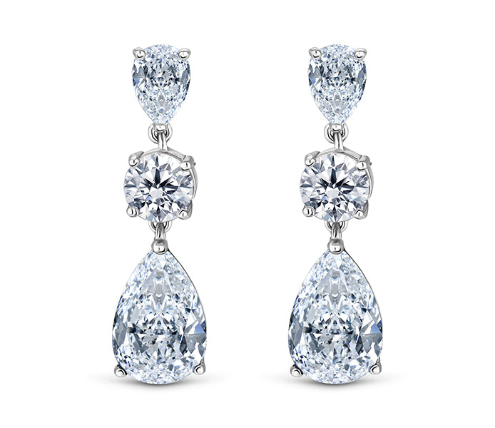 Vintage drop earrings in rhodium plating and clear