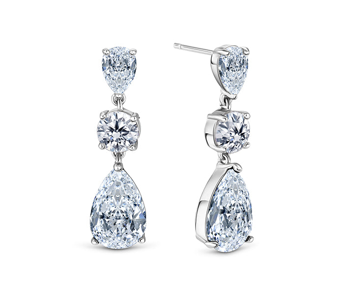 Vintage drop earrings in rhodium plating and clear