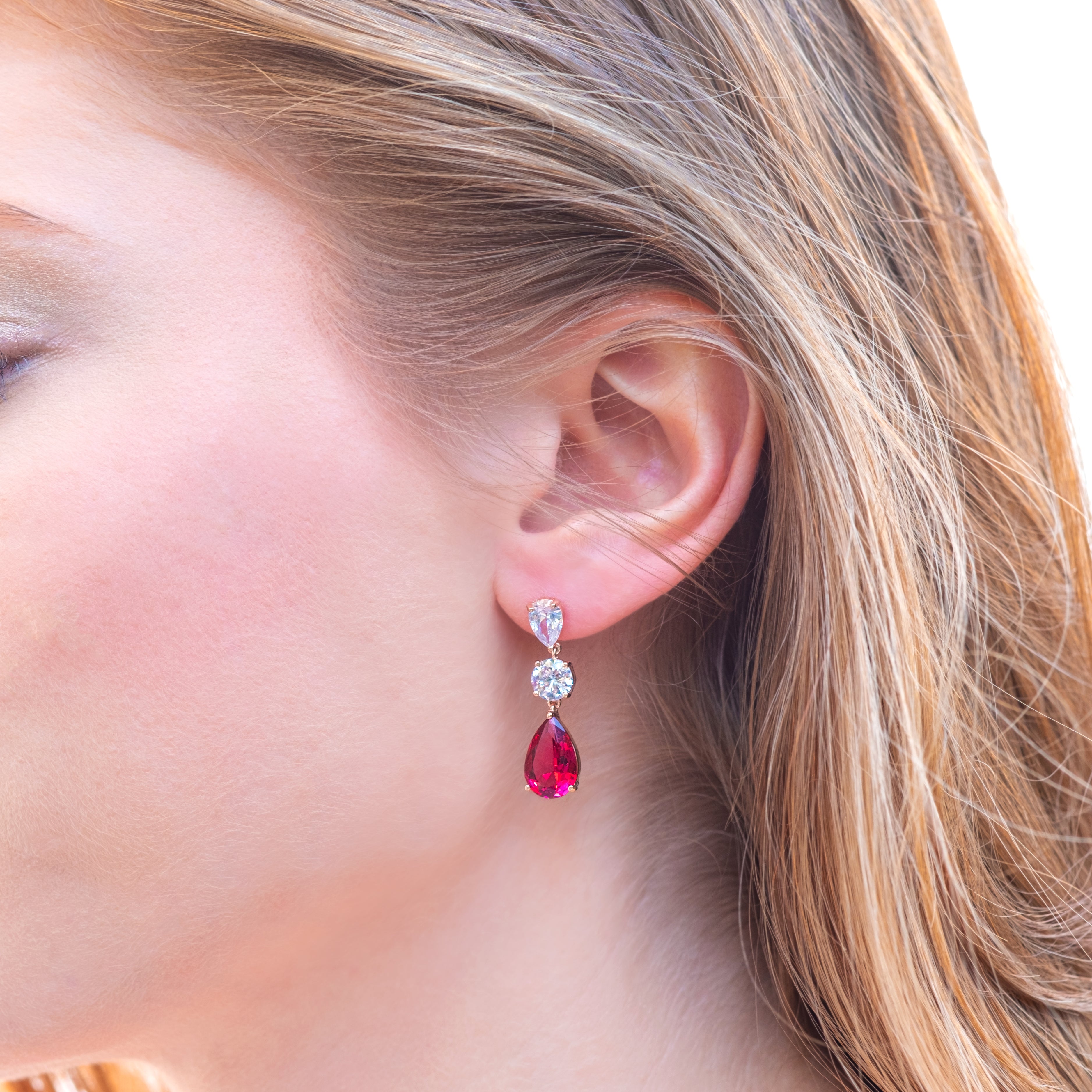 Vintage drop earrings with red crystals